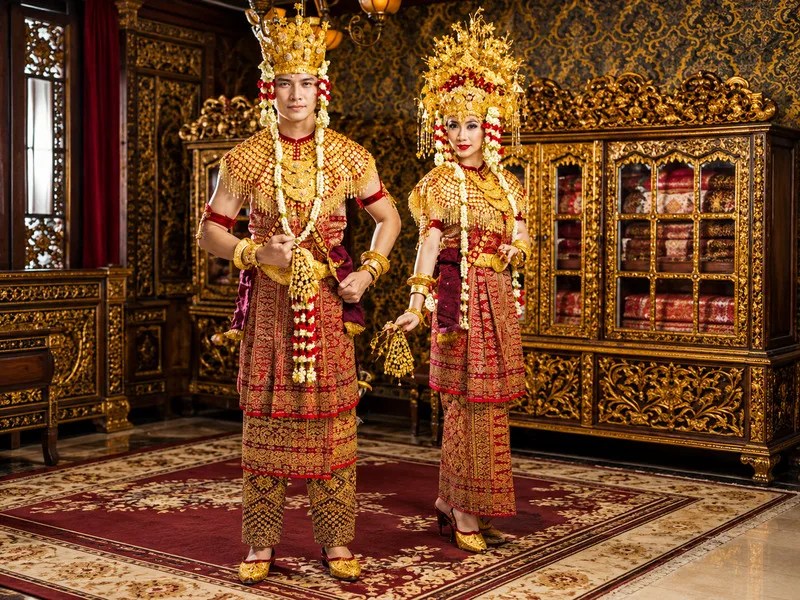 Vải Songket sang trọng với họa tiết dệt bằng sợi vàng và bạc